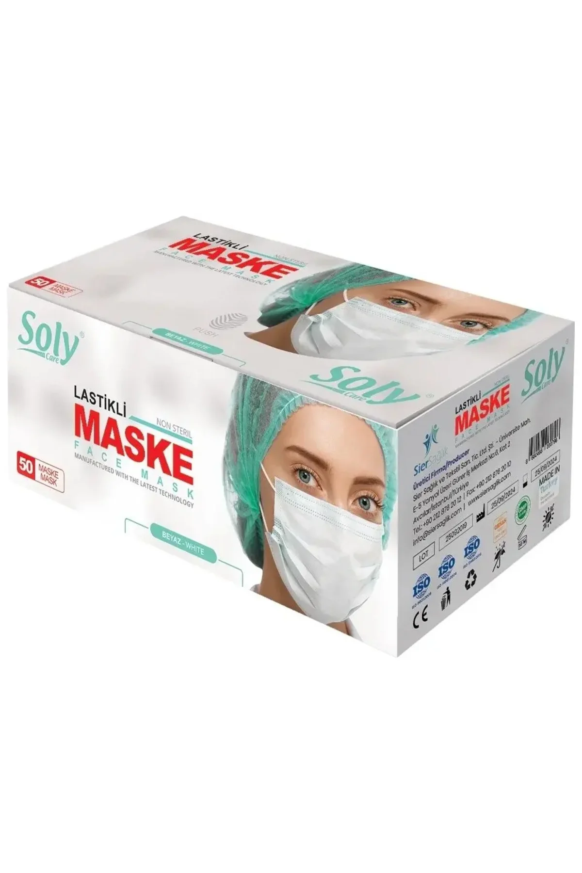 MASKE 3 KATLI LASTİKLİ MELTBLOWN 50 ADET BEYAZ