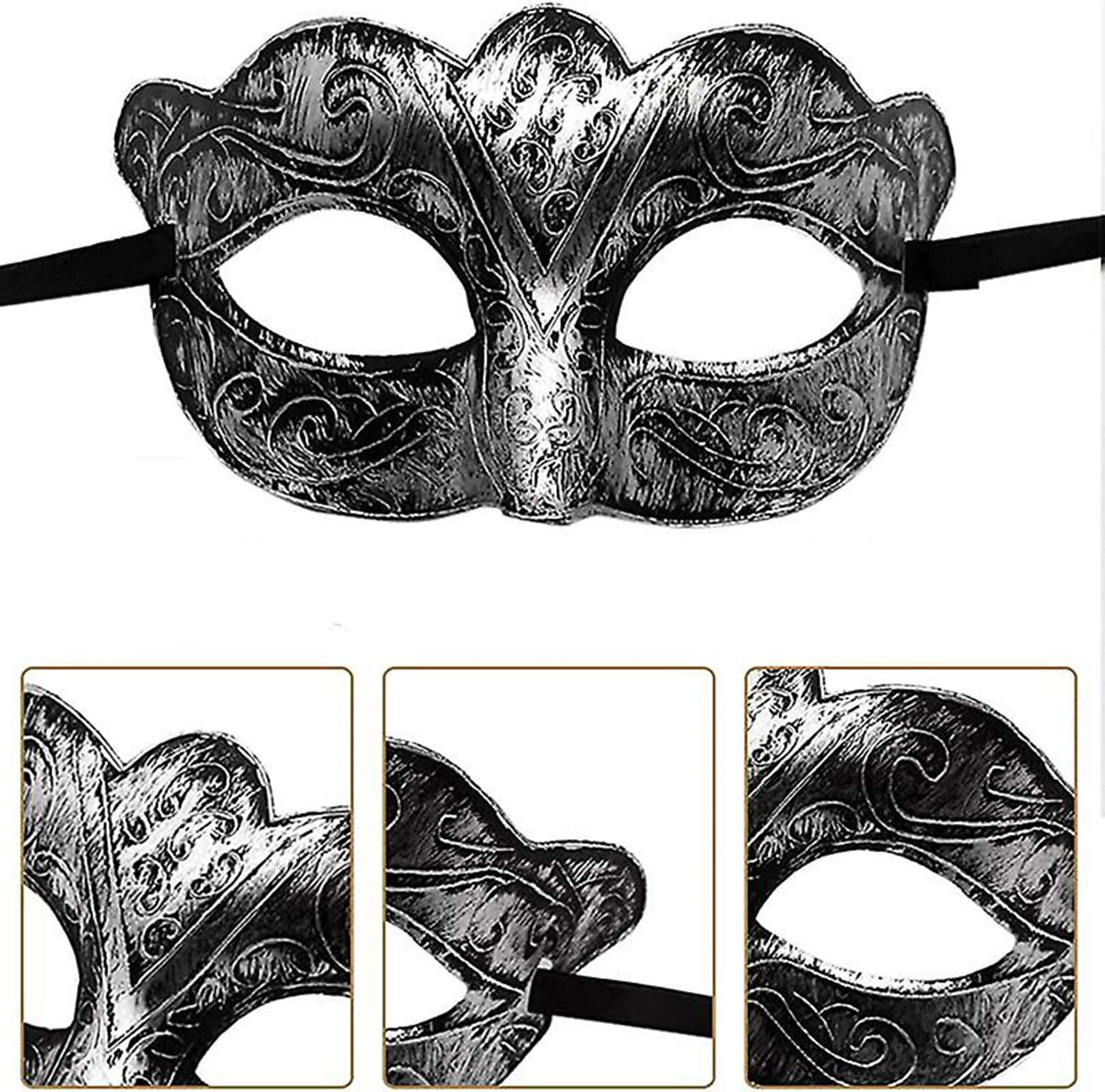 Maskeli Balo Antik Gri Gümüş Eskitilmiş Maske Balo Venedik (4741)