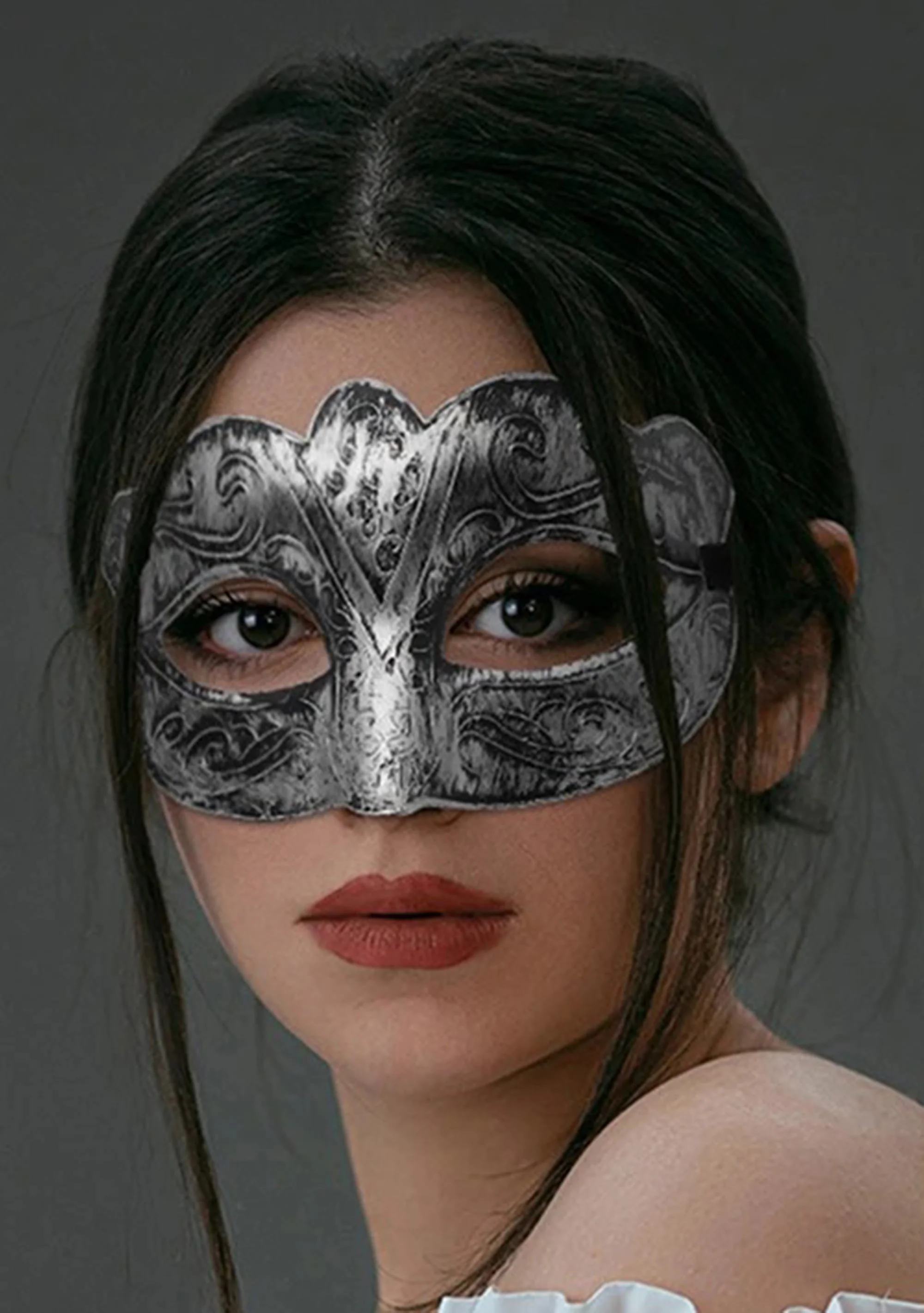 Maskeli Balo Antik Gri Gümüş Eskitilmiş Maske | Venedik Maskesi