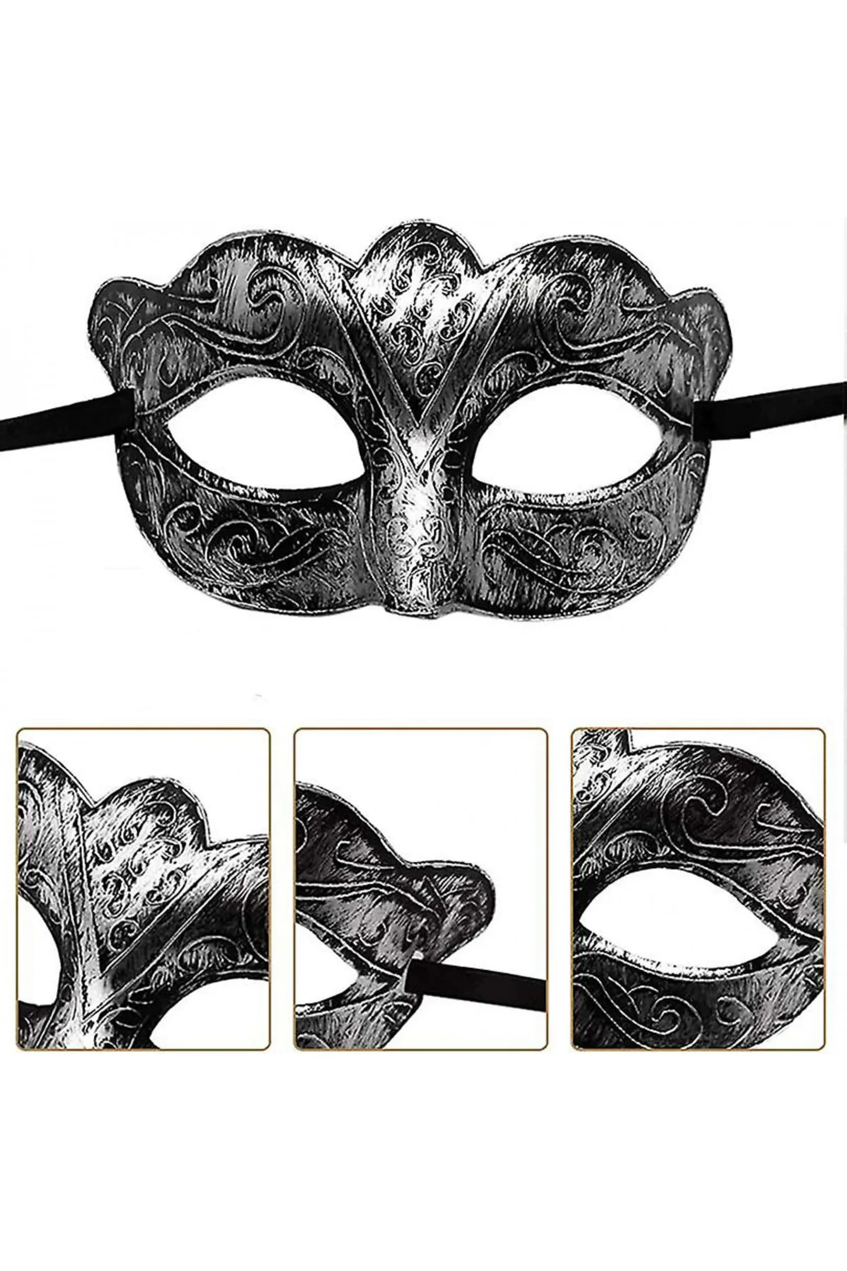 Maskeli Balo Antik Gri Gümüş Eskitilmiş Maske Balo Venedik Maskeli Balo Antik Gri Gümüş Eskitilmiş Maske Balo Venedik - Görsel 2