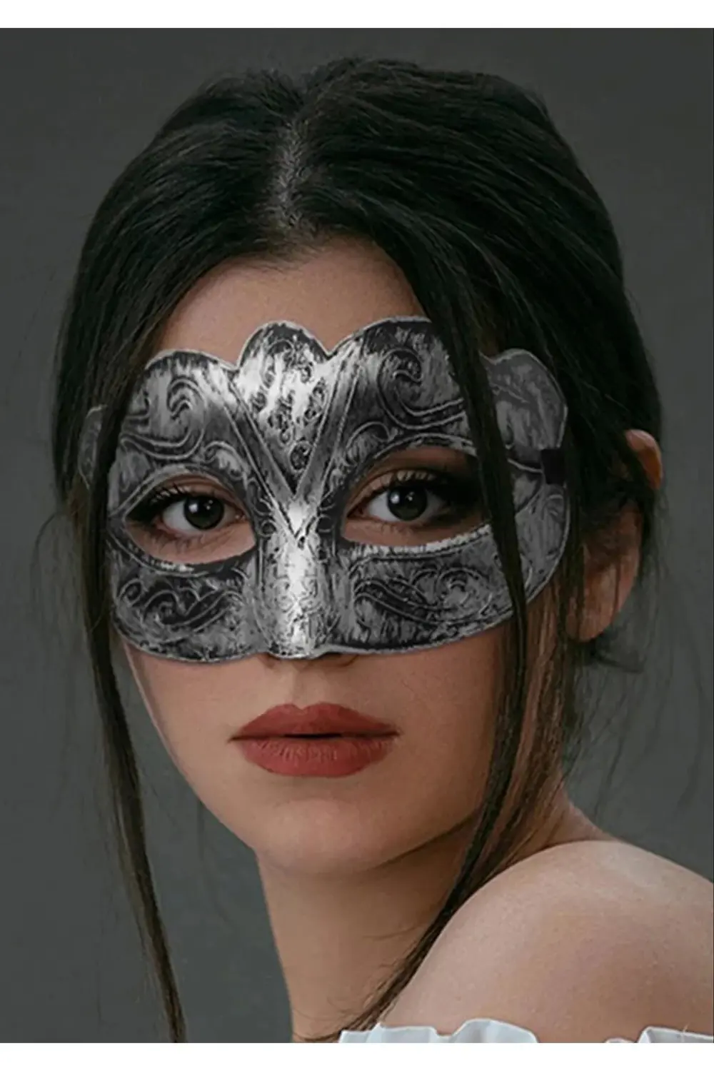 Maskeli Balo Antik Gri Gümüş Eskitilmiş Maske Balo Venedik