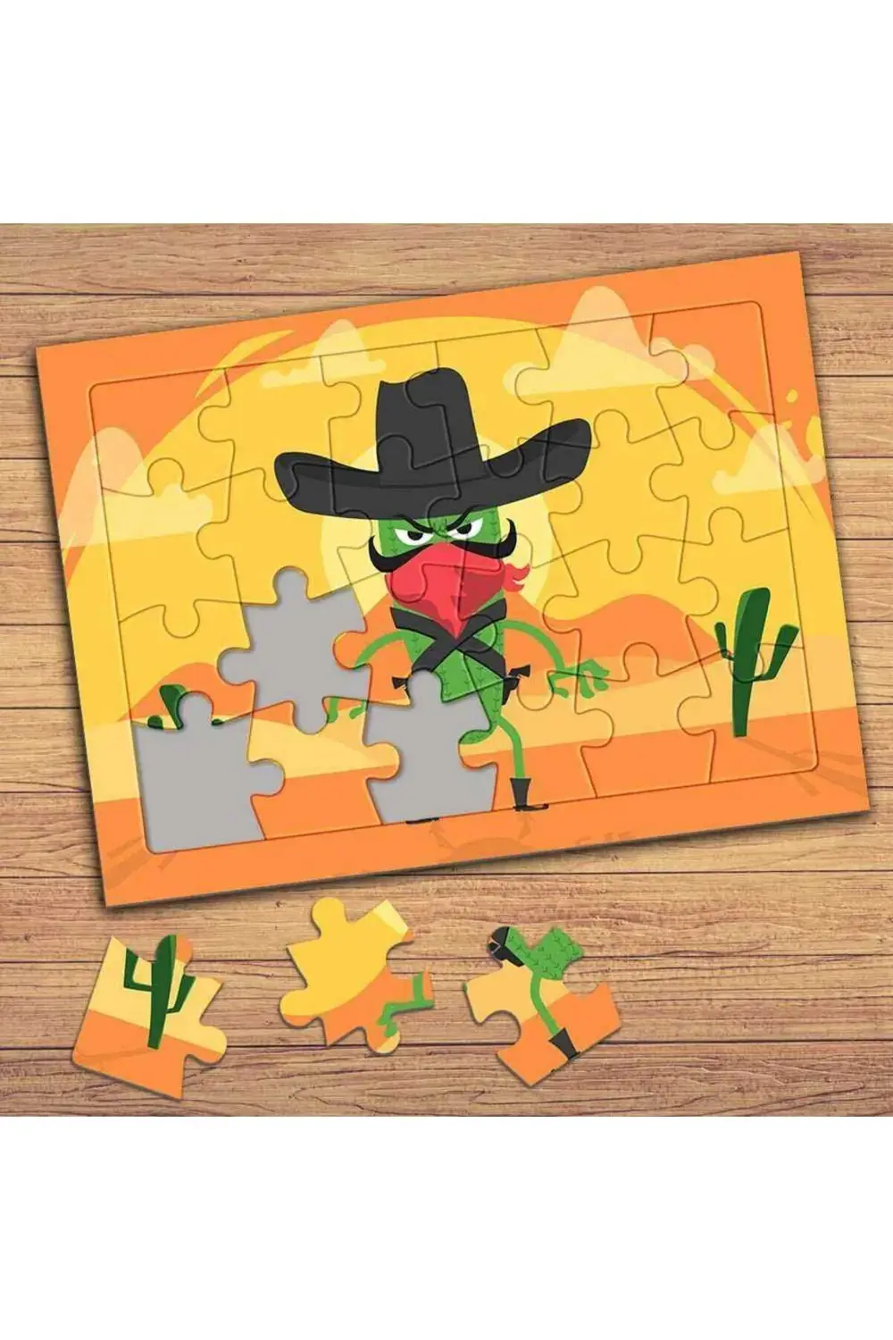 Maskeli Kovboy Çocuklara Özel Puzzle Yapboz Tablo-41468