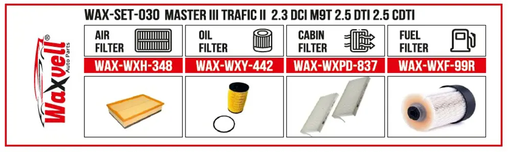MASTER III TRAFIC II  2.3 DCI M9T 2.5 DTI 2.5 CDTI FİLTRE BAKIM S