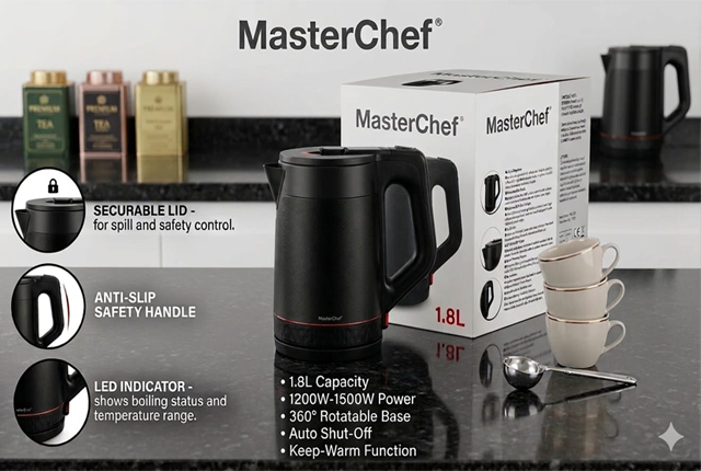 Masterchef Çelik Kettle Plasik Kaplamalı 1,8lt  Fiyatı, Yorumları ve Özellikleri