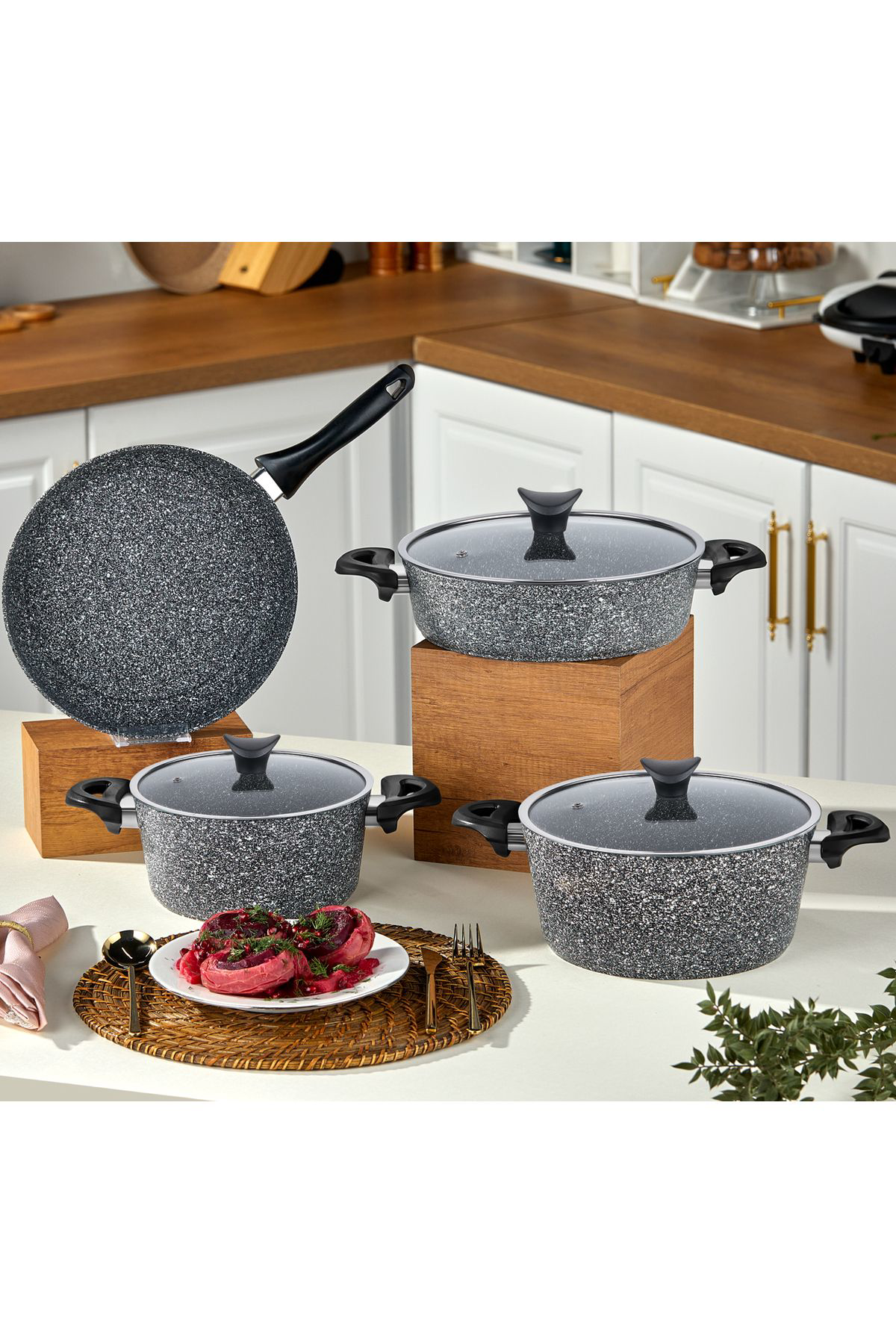 Mastercook 7 Parça Granit Tencere Seti Gri