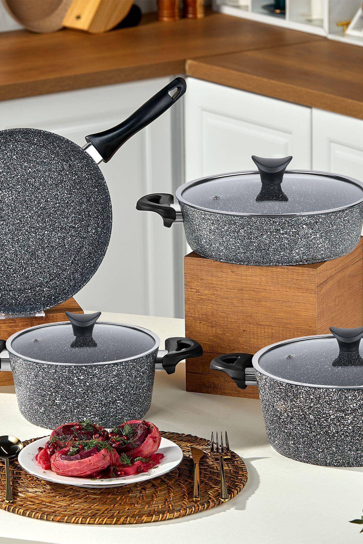 Mastercook 7 Parça Granit Tencere Seti Gri