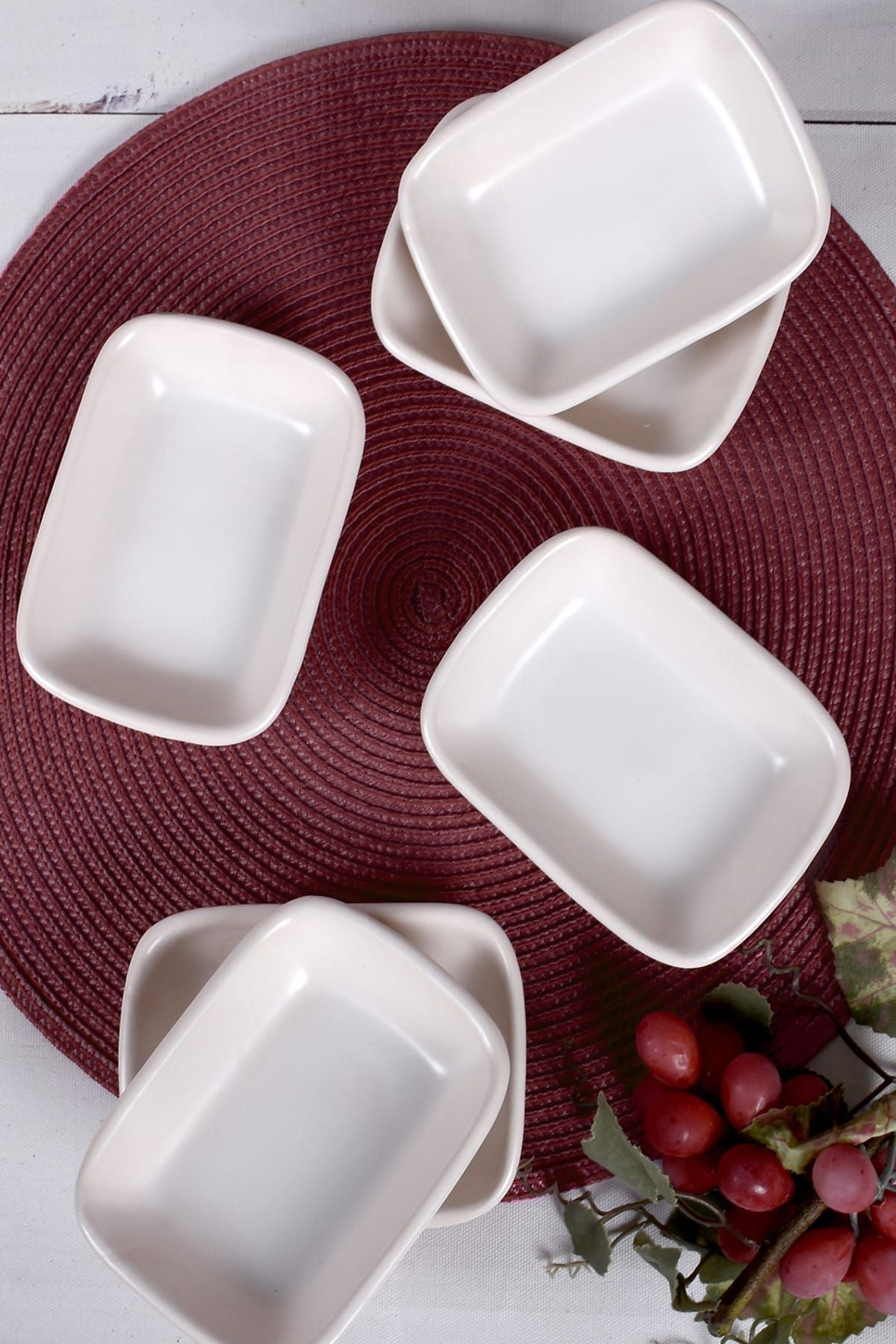 Keramika Mat Kirik Beyaz Dikdörtgen  Çerezlik / Kayik 13 Cm 6 Adet