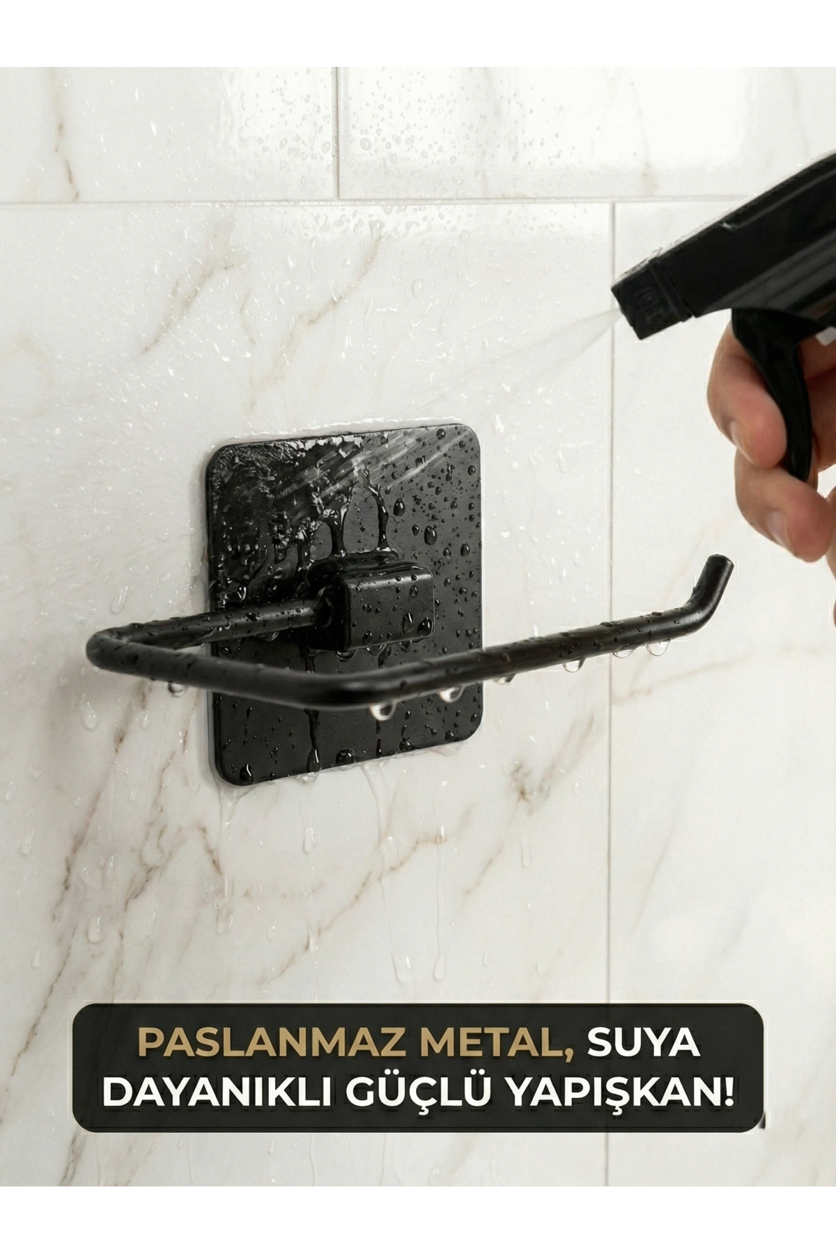 Mat Siyah Metal Kağıt Havlu Tutucu - Güçlü Yapışkanlı Duvar Askıs