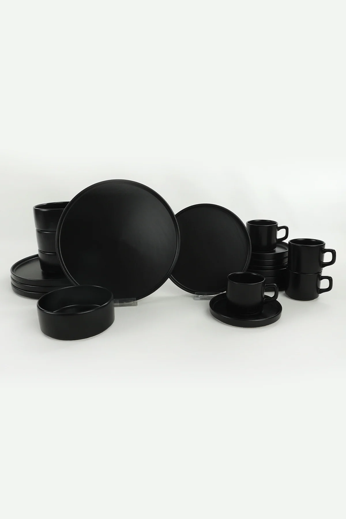 Mat Siyah Stackable Yemek/kahvaltı Takımı 20 Parça 4 Kişilik