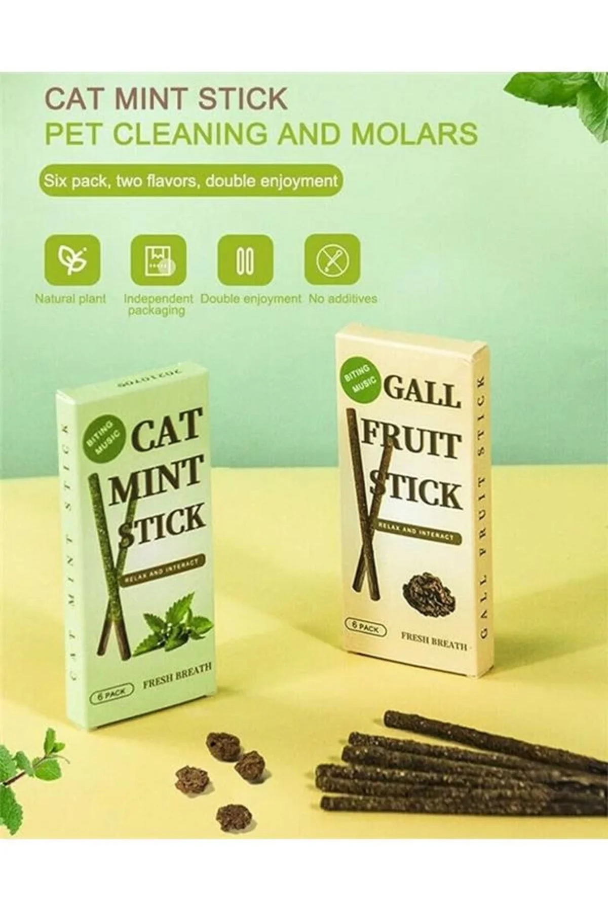 Matatabi Kedi Diş Bakım Çubuğu, 6'lı Paket, Doğal Diş Temizleyici