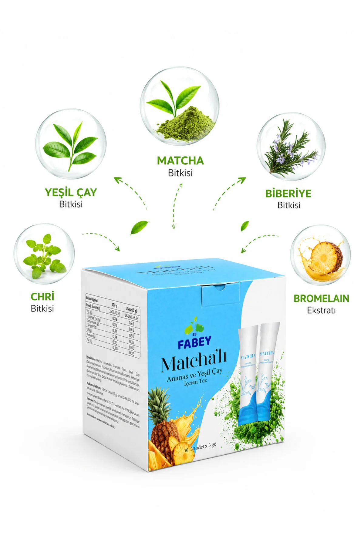 Matcha'lı Ananas ve Yeşil Çay Tozu 30 Saşe 120 g Matcha'lı Ananas ve Yeşil Çay Tozu 30 Saşe 120 g
