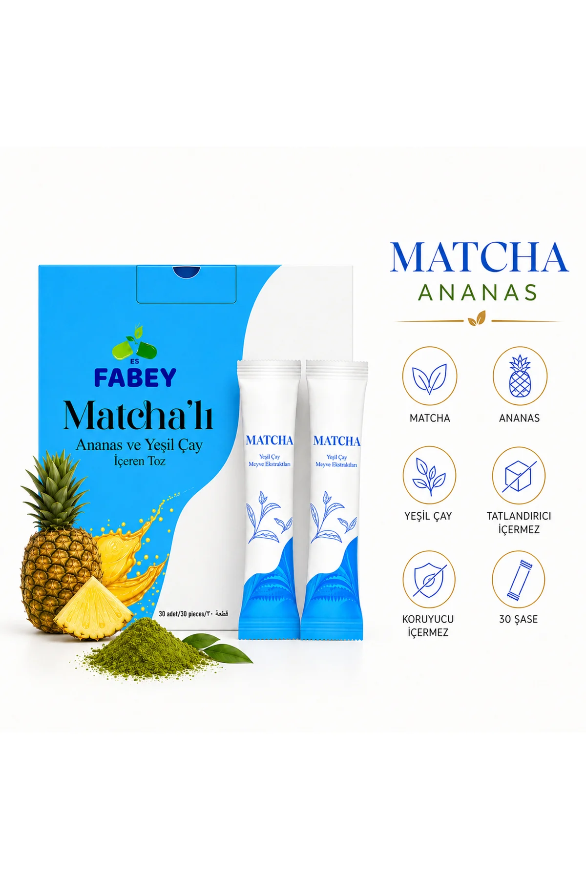 Matcha'lı Ananas ve Yeşil Çay Tozu 30 Saşe 120 g Matcha'lı Ananas ve Yeşil Çay Tozu 30 Saşe 120 g