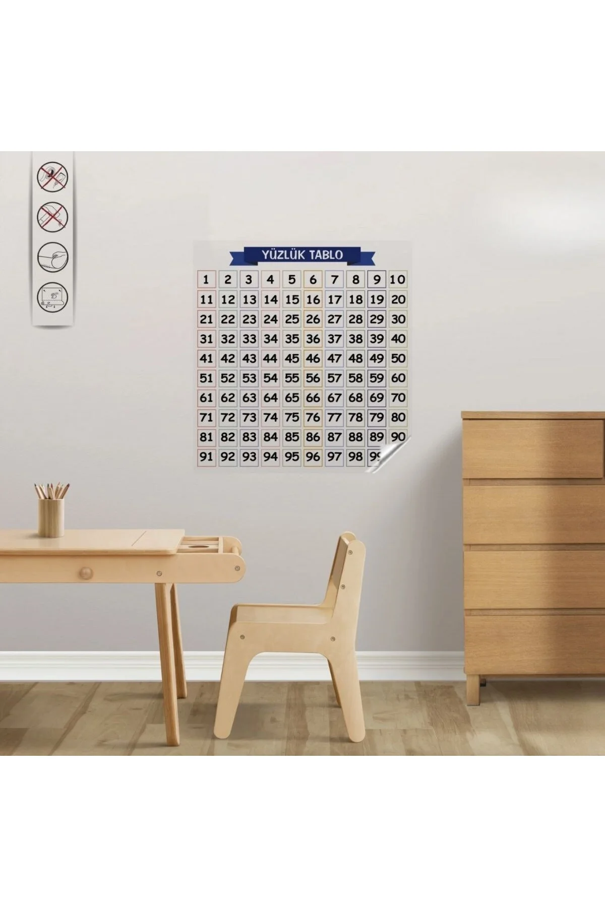 Matematik Öğreten Yüzlük Tablo Duvarda İz Bırakmaz Akıllı Kağıt Yapışkansız Statik 60x60 cm - Görsel 2