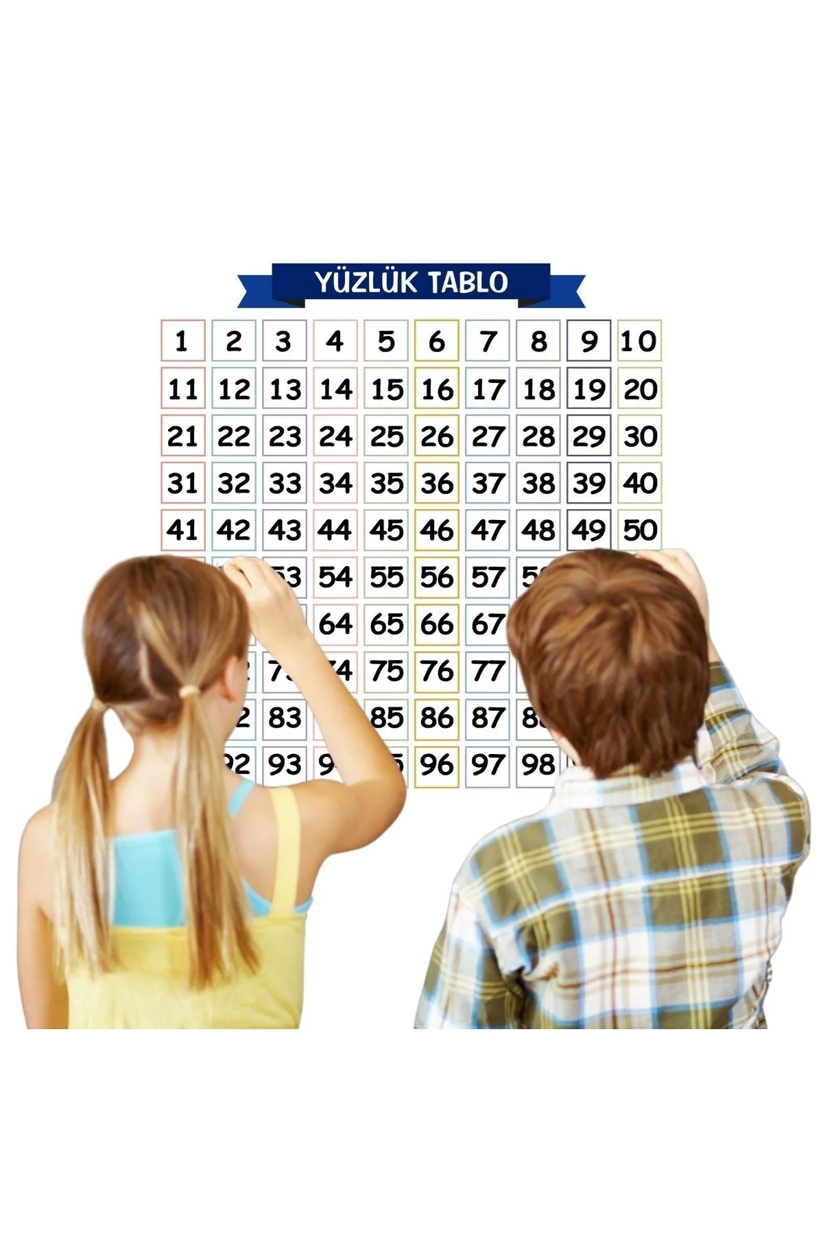 Matematik Öğreten Yüzlük Tablo Duvarda İz Bırakmaz Akıllı Kağıt Yapışkansız Statik 60x60 cm - Görsel 3