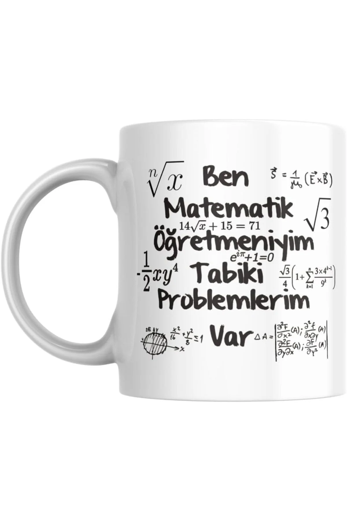 Matematik Öğretmeni Temalı Seramik Kupa, Beyaz, Matematik Formülleri Baskılı, Öğretmenler G