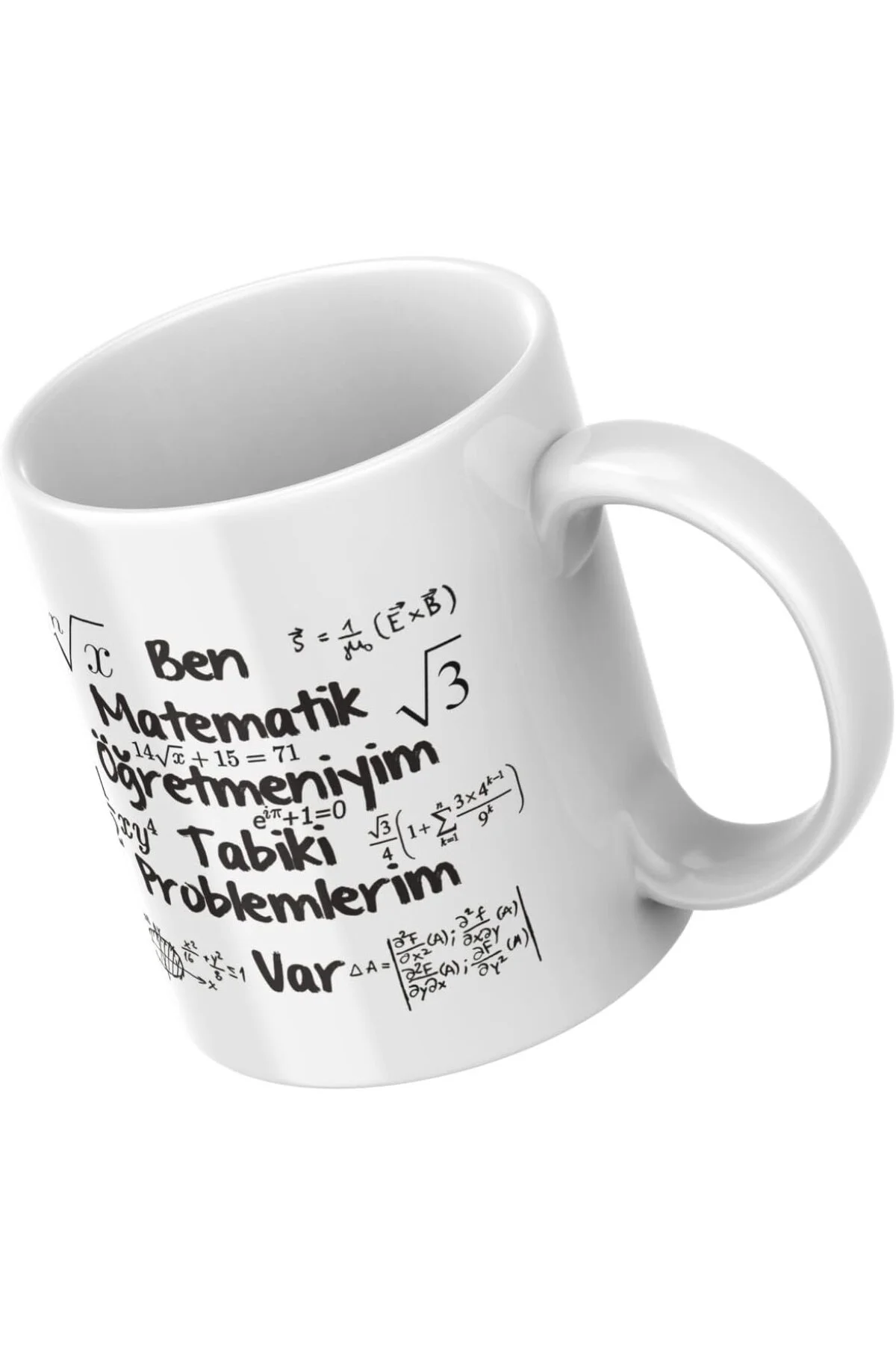 Matematik Öğretmeni Temalı Seramik Kupa, Beyaz, Matematik Formülleri Baskılı, Öğretmenler G