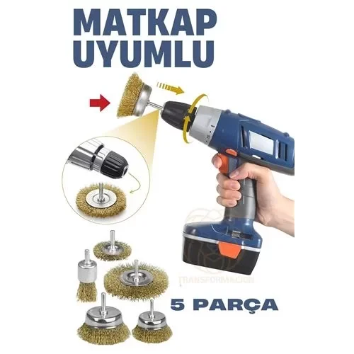 Matkap Uyumlu Saçaklı Pimli Tel Fıça Fırça Seti 1/4 inç ( Lisinya )