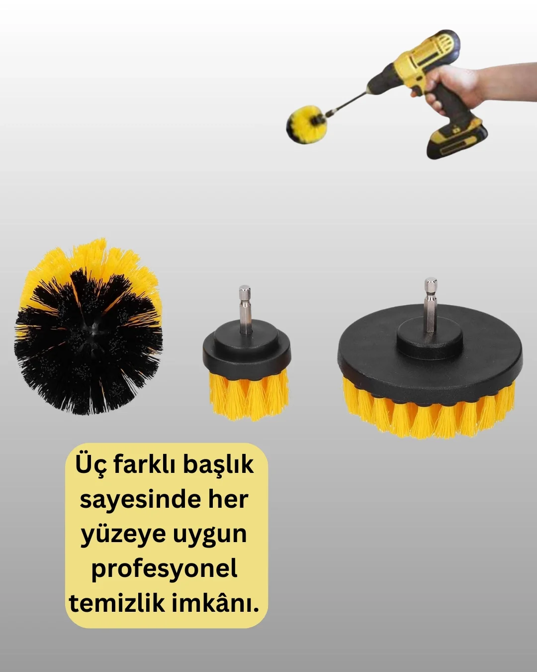 Matkap Uyumlu Temizlik Fırçası Seti 3’lü Çok Amaçlı
