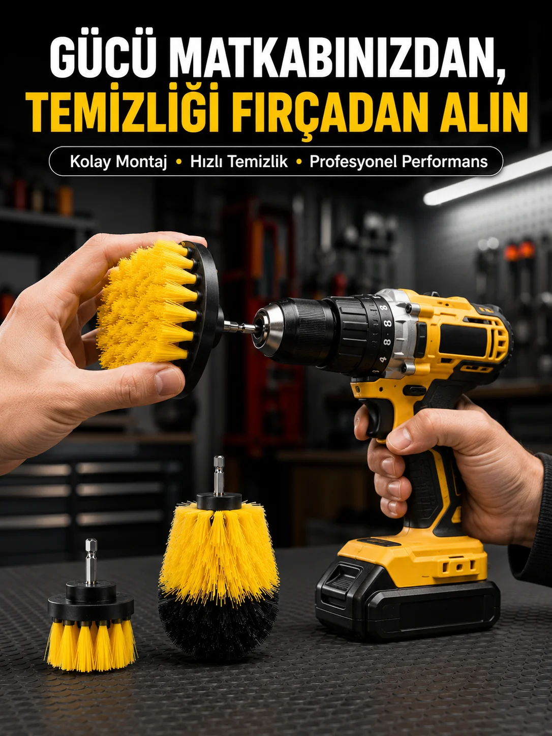 Matkap Uyumlu Temizlik Fırçası Seti 3’lü Çok Amaçlı