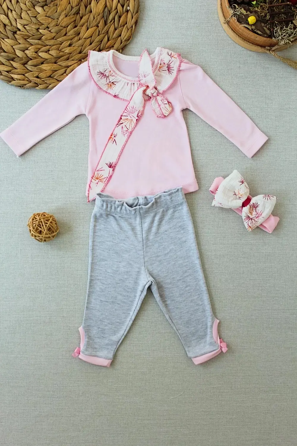 Matmazel Yaka Fırfır Detlı Bandanalı Uzun Kollu Sweat 3lü Kız Beb