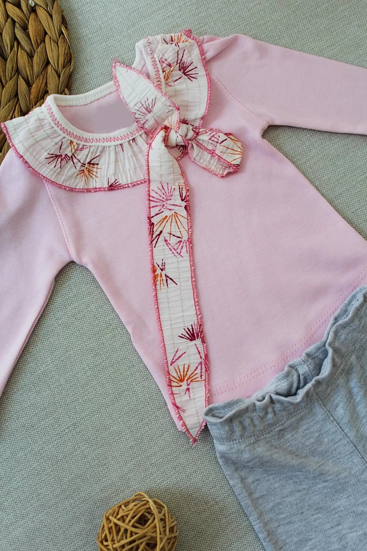Mcem Store Matmazel Yaka Firfir Detli Bandanali Uzun Kollu Sweat 3Lü Kiz Beb