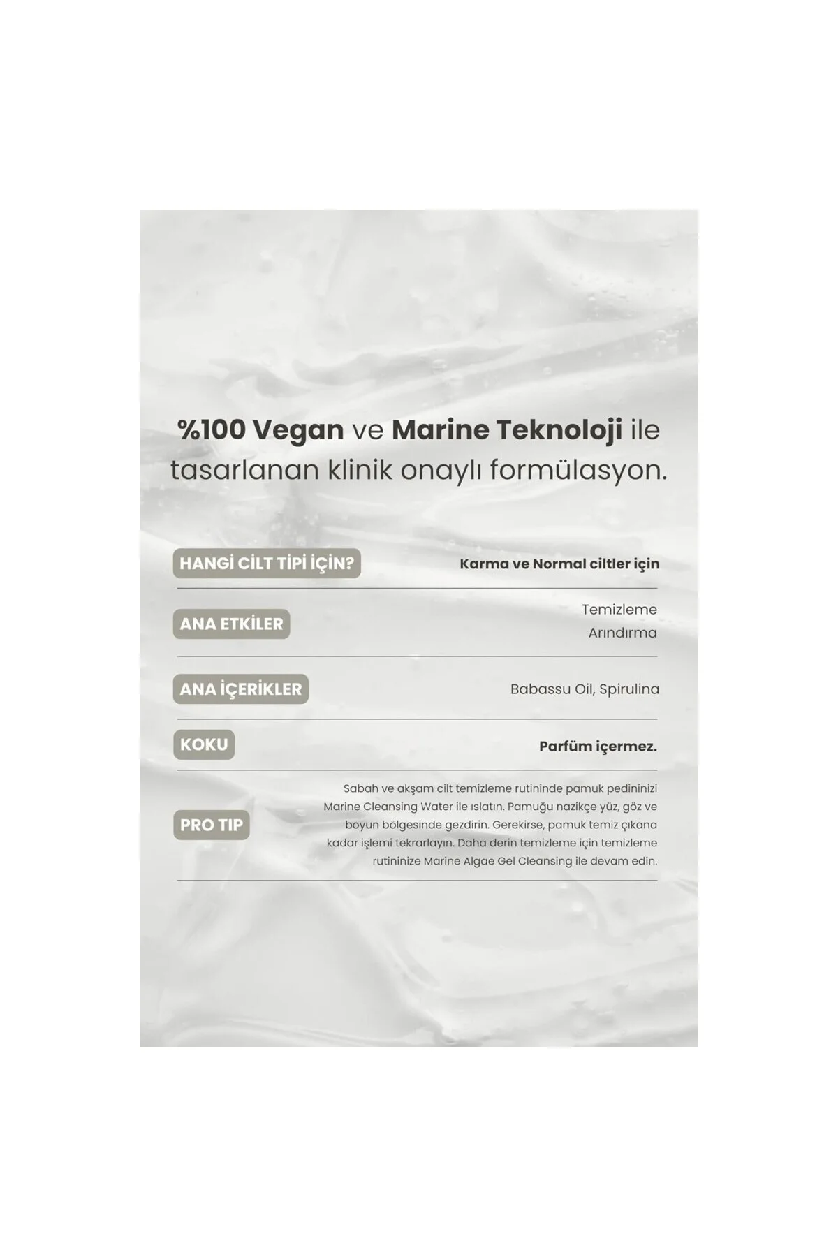 Matsu Professional Marine Algae, Durulama Gerektirmeyen Makyaj ve