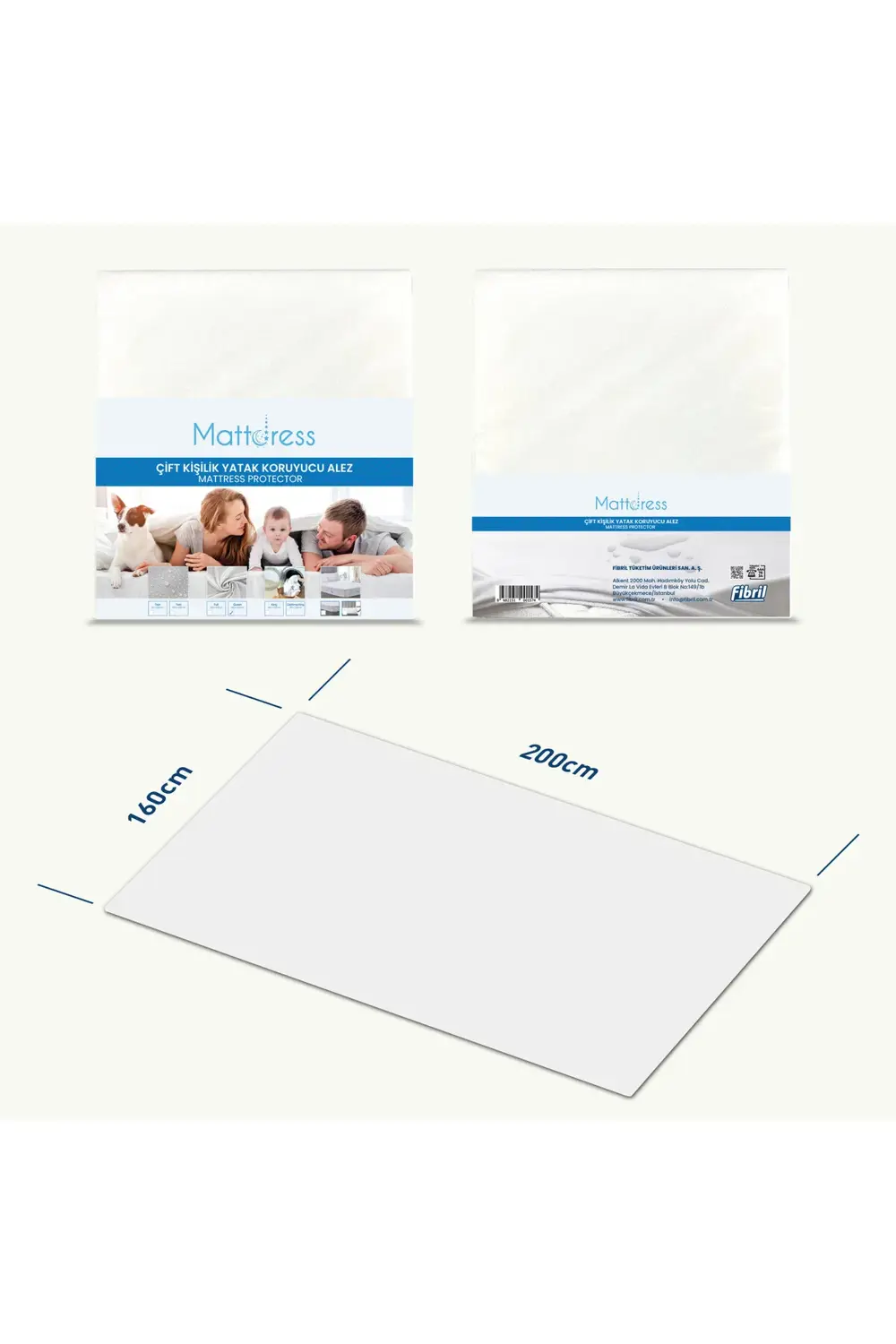 Mattdress Çift Kişilik Pamuksuz Yatak Koruyu Alez 160x200