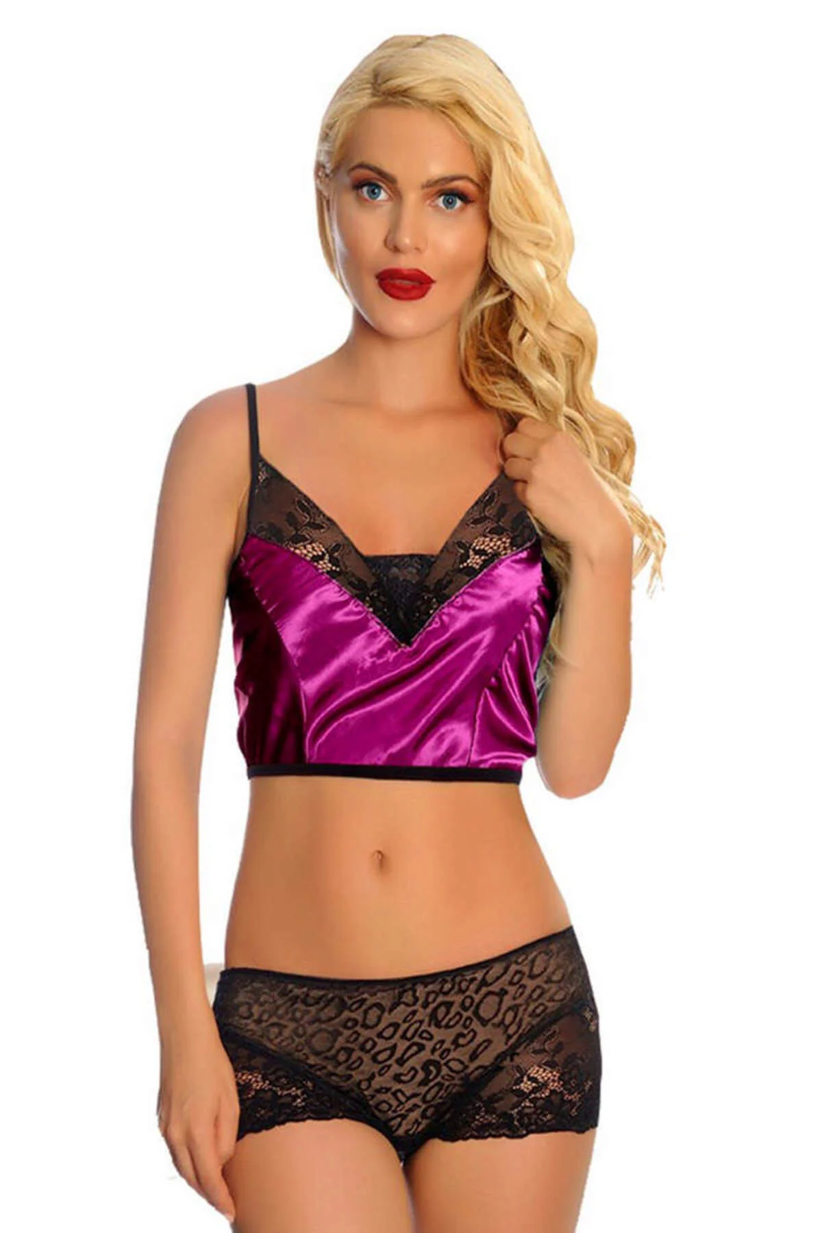 MATXZNGZ Mor Saten Dantelli Babydoll Şortlu Takım - 287 - (135120) Beden S/M Fiyatı, Yorumları ve Özellikleri
