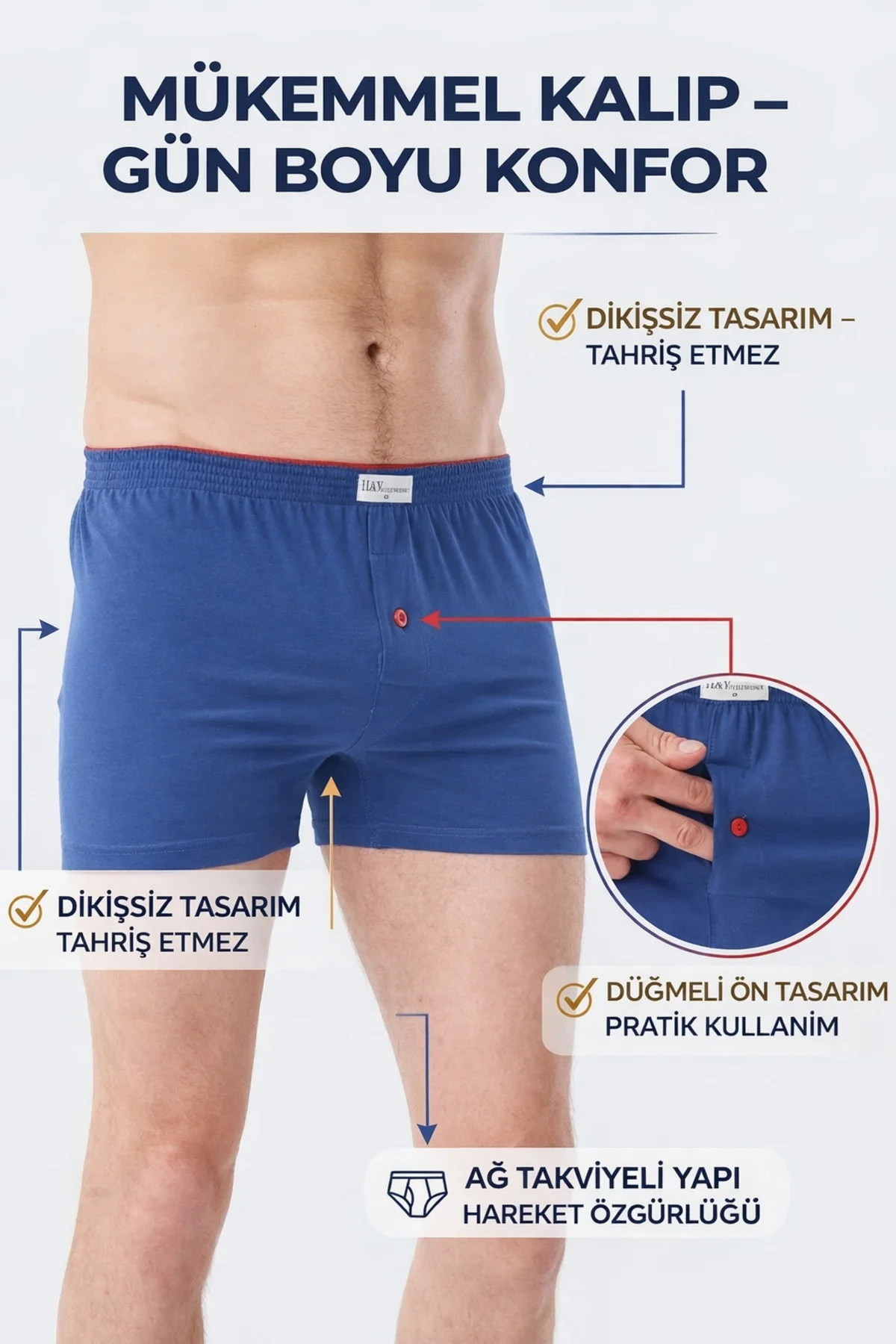 MAVİ %100 PAMUK HAVLU BEL BOXER