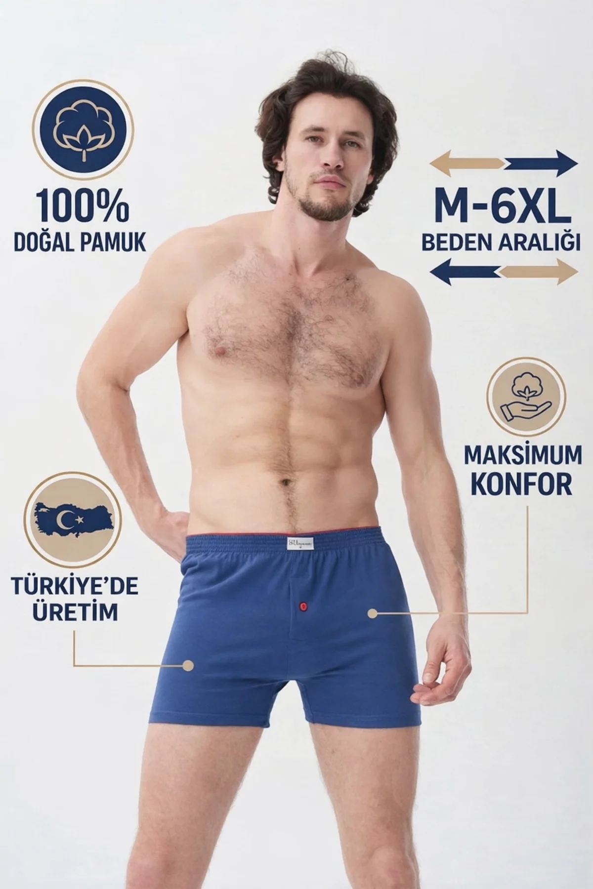 MAVİ %100 PAMUK HAVLU BEL BOXER