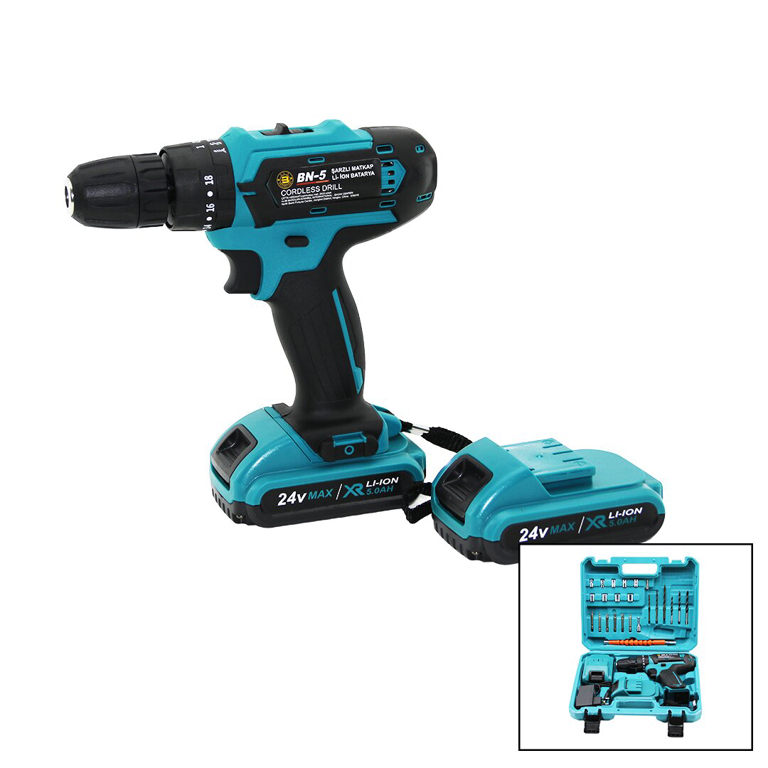 MAVİ 1250 RPM BN-5 F-136 CORDLESS DRILL FULL ŞARJLI=24V=5.0Ah - 2