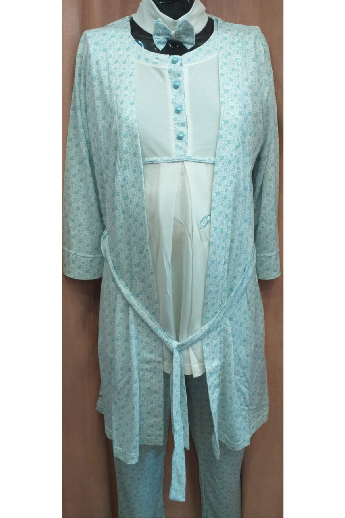 Flz Mavi 3 Lü Lohusa Pijama Takımı