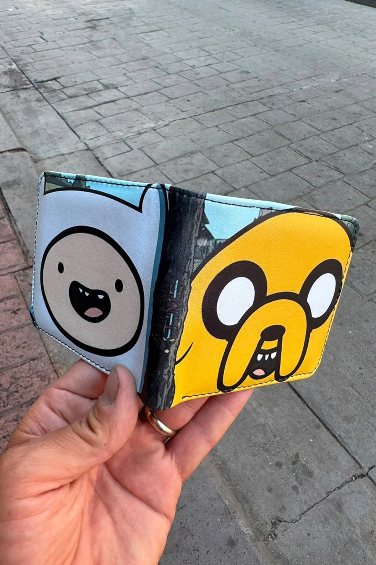 Mavi Adventure Time Finn and Jack Face Erkek Cüzdan
