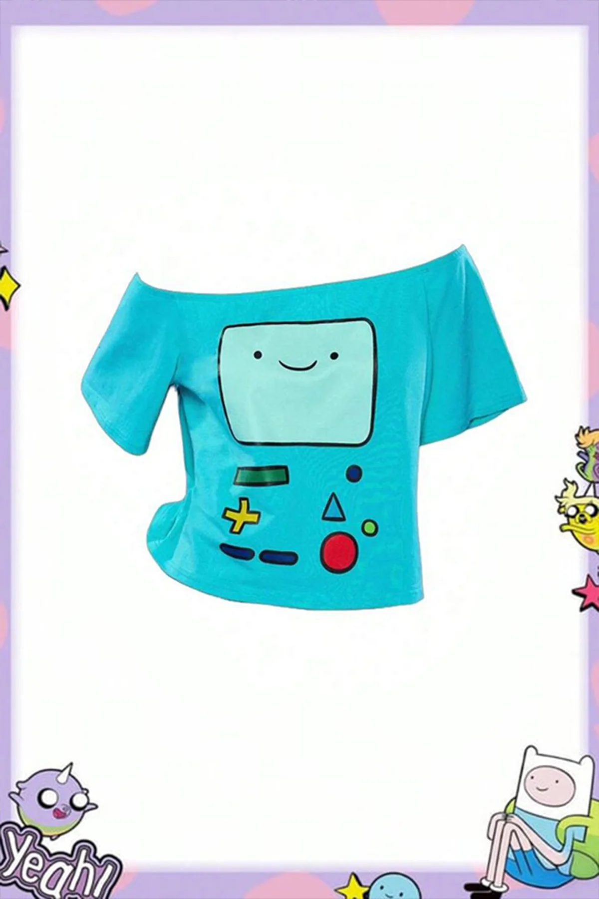 Mavi Adventure Time BMO Madonna Yaka Y2K Kısa Kollu Crop Mavi Adventure Time BMO Madonna Yaka Y2K Kısa Kollu Crop