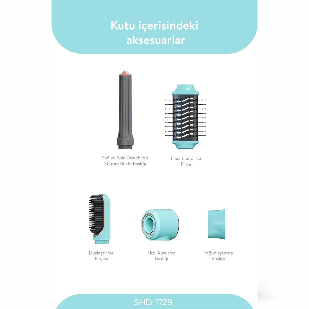 MAVİ AİR BRUSH 5İN1=BUKLE-HACİMLE-DÜZLEŞTİR-2-FIRÇA SAÇ KURUTMA -