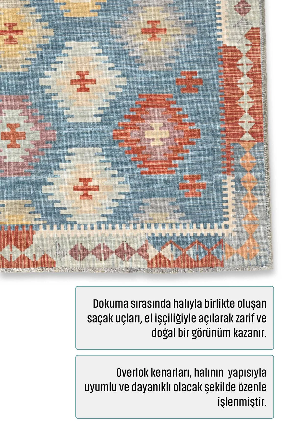 Mavi Anadolu Tasarım Şönil Halı Kilim Yolluk Kaymaz Yıkanabilir S