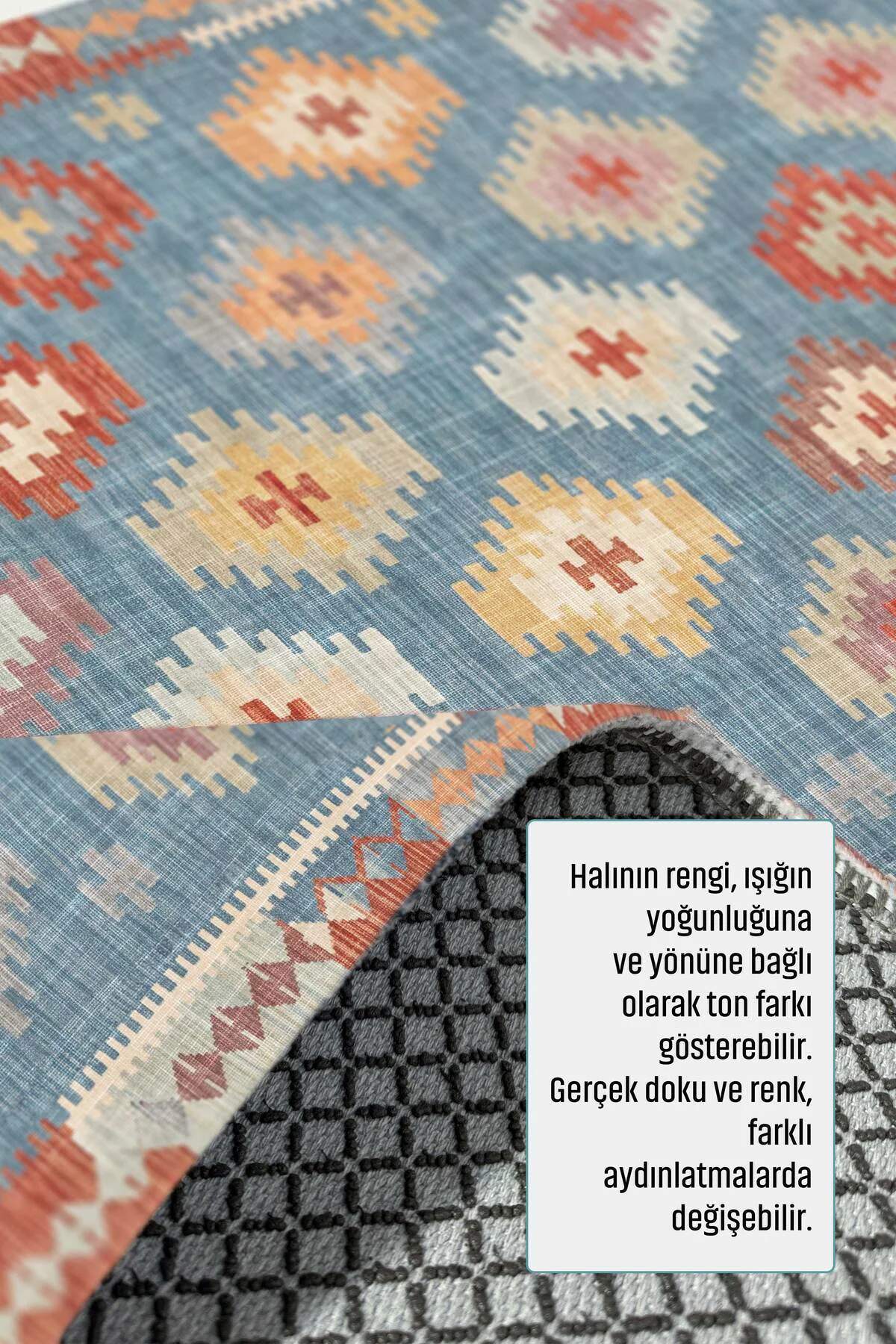 Mavi Anadolu Tasarım Şönil Halı Kilim Yolluk Kaymaz Yıkanabilir S