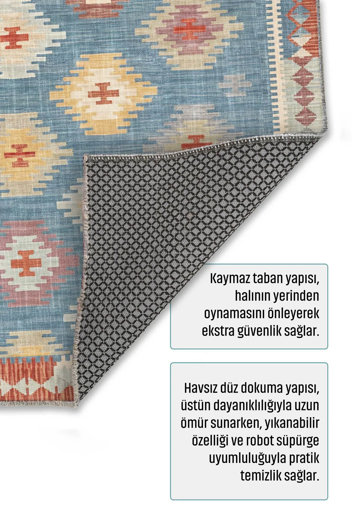 Mavi Anadolu Tasarım Şönil Halı Kilim Yolluk Kaymaz Yıkanabilir S