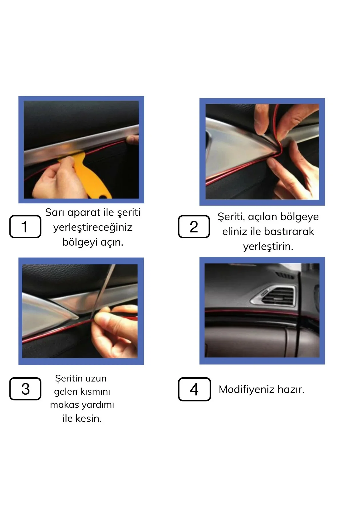Mavi Araba Oto Trim Dekorasyon Şeridi Kauçuk Elastik Kolay Kurulum 5 metre Şerit Bant