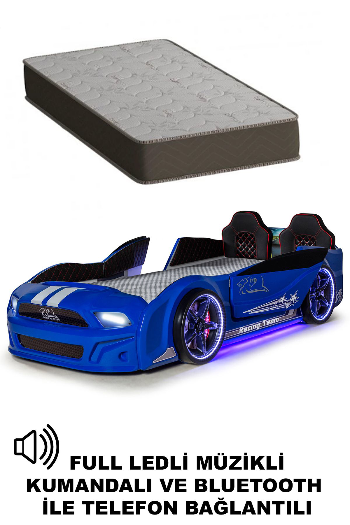 Ferramini Mavi Arabalı Yatak Kapıları Açılan Mustang Full Ledli Kumandalı V