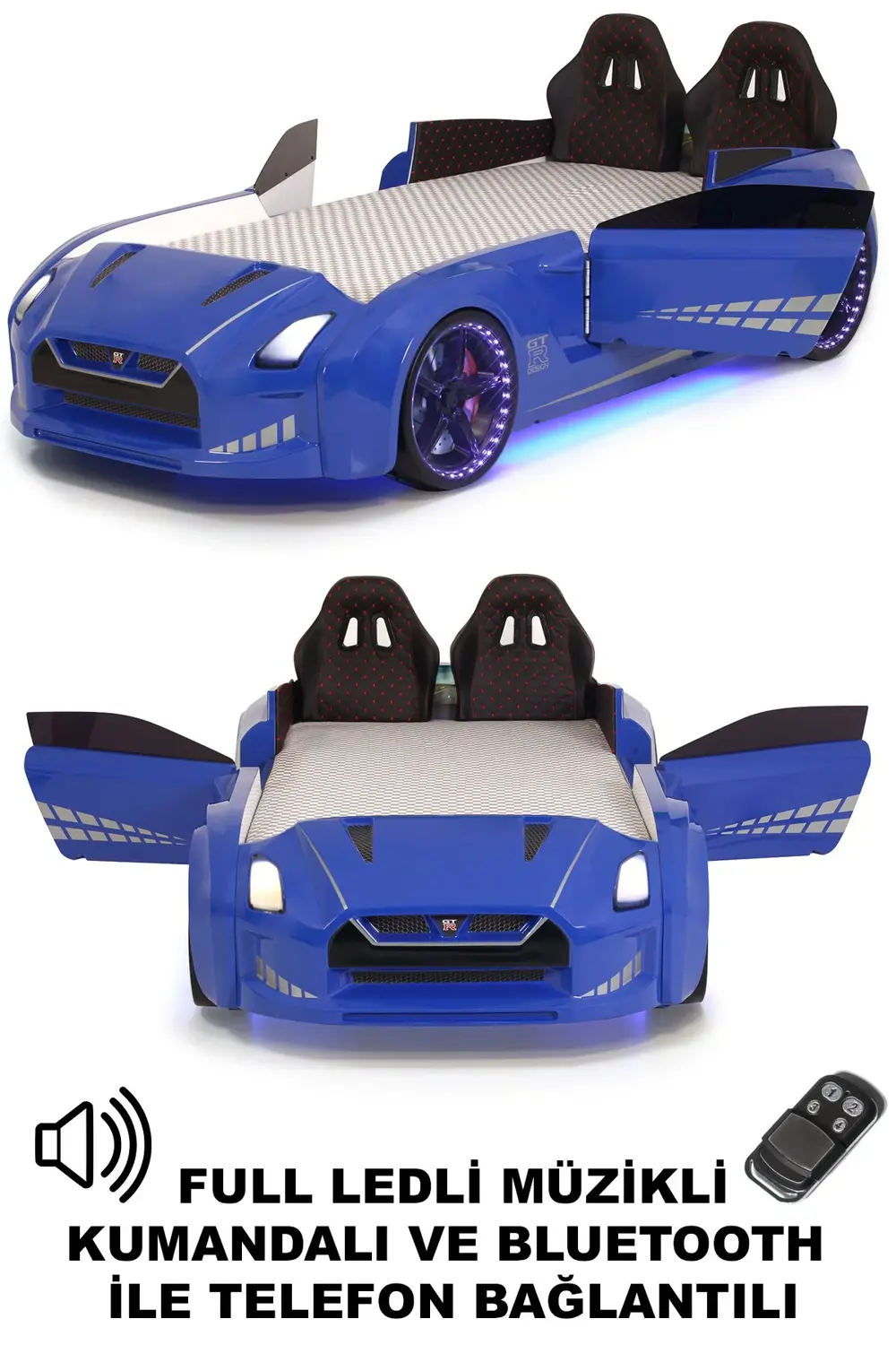 Mavi Arabalı Yatak Kapıları Açılan GTR Full Ledli Kumandalı ve Mü