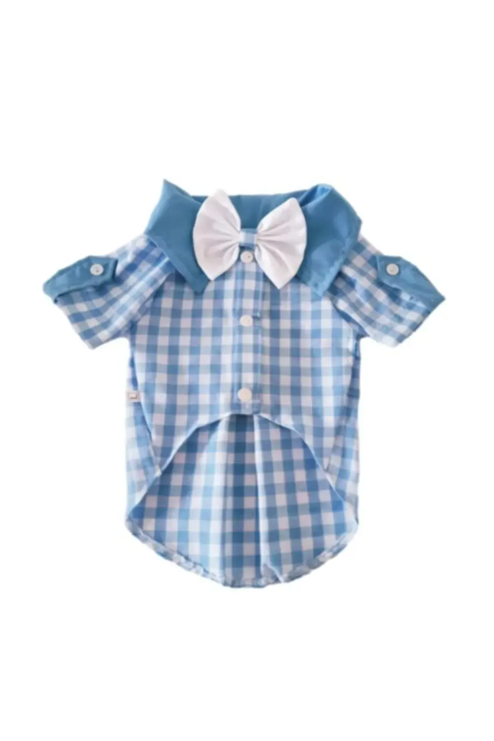 Mavi Beyaz Kareli Papyonlu Erkek Kedi Köpek Kıyafeti Elbisesi