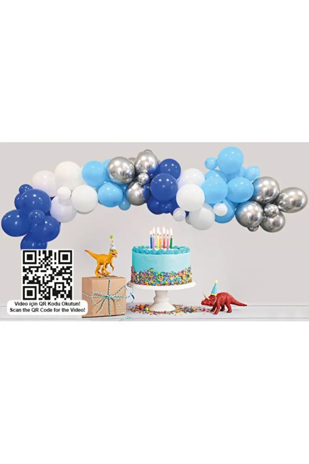 Mavi Beyaz Lacivert Gümüş Metalik Balon Ve Balon Zinciri Dekorasy