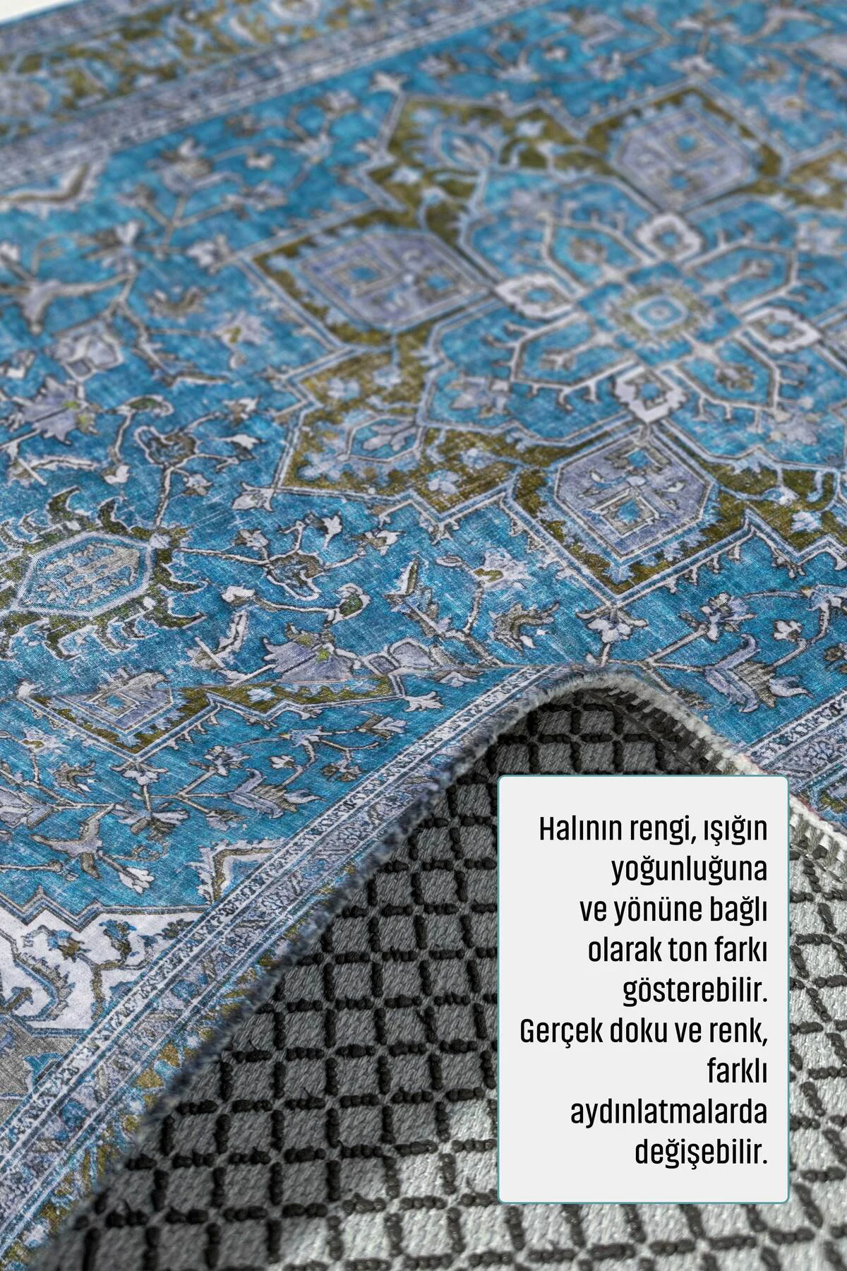 Mavi Boho Eskitme Şönil Halı Kilim Yolluk Kaymaz Salon Mutfak Kor