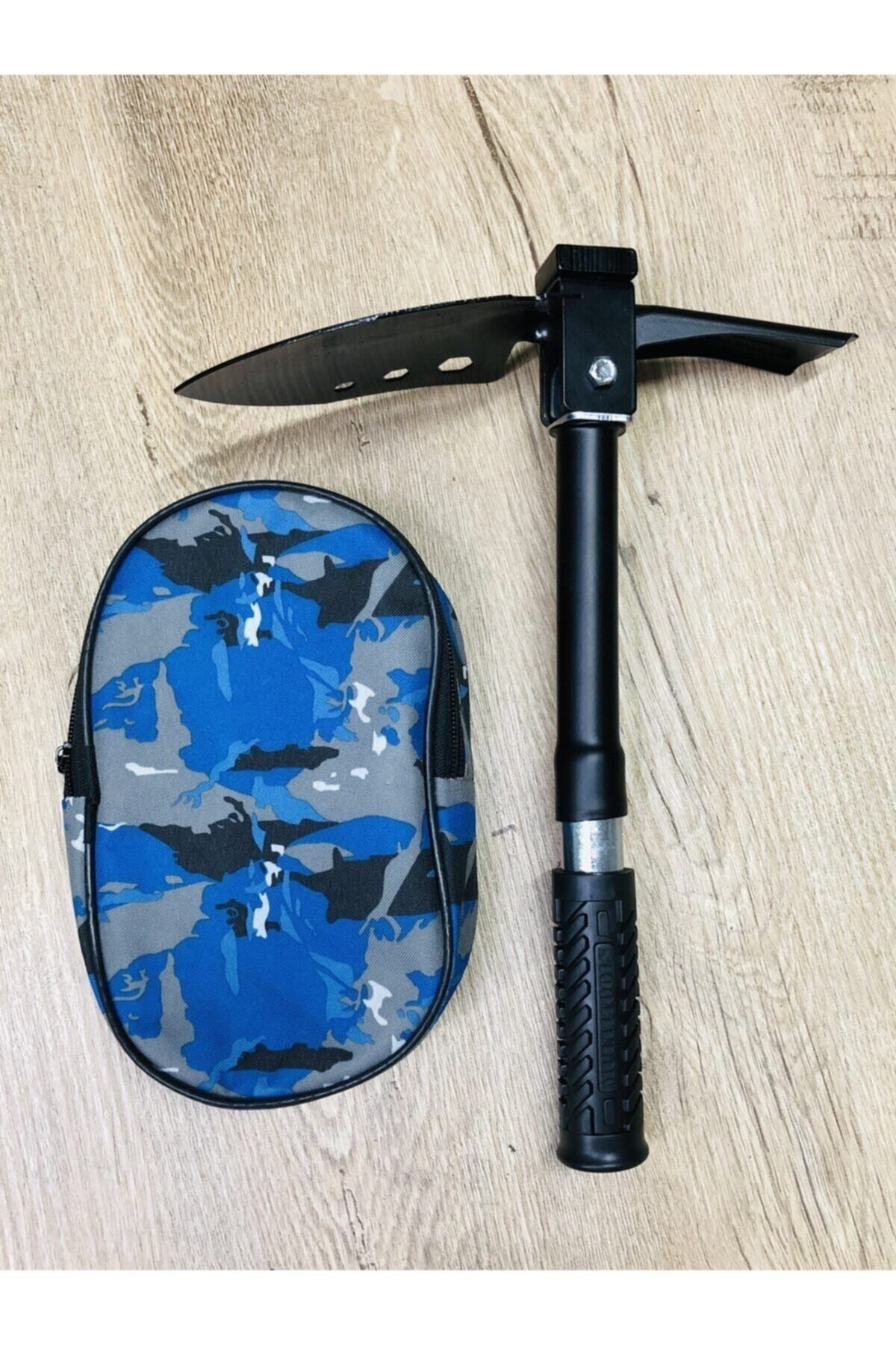 Mavi Çantalı Kırılmaz Çelik Portatif Katlanabilir Askeri Kürek Ka