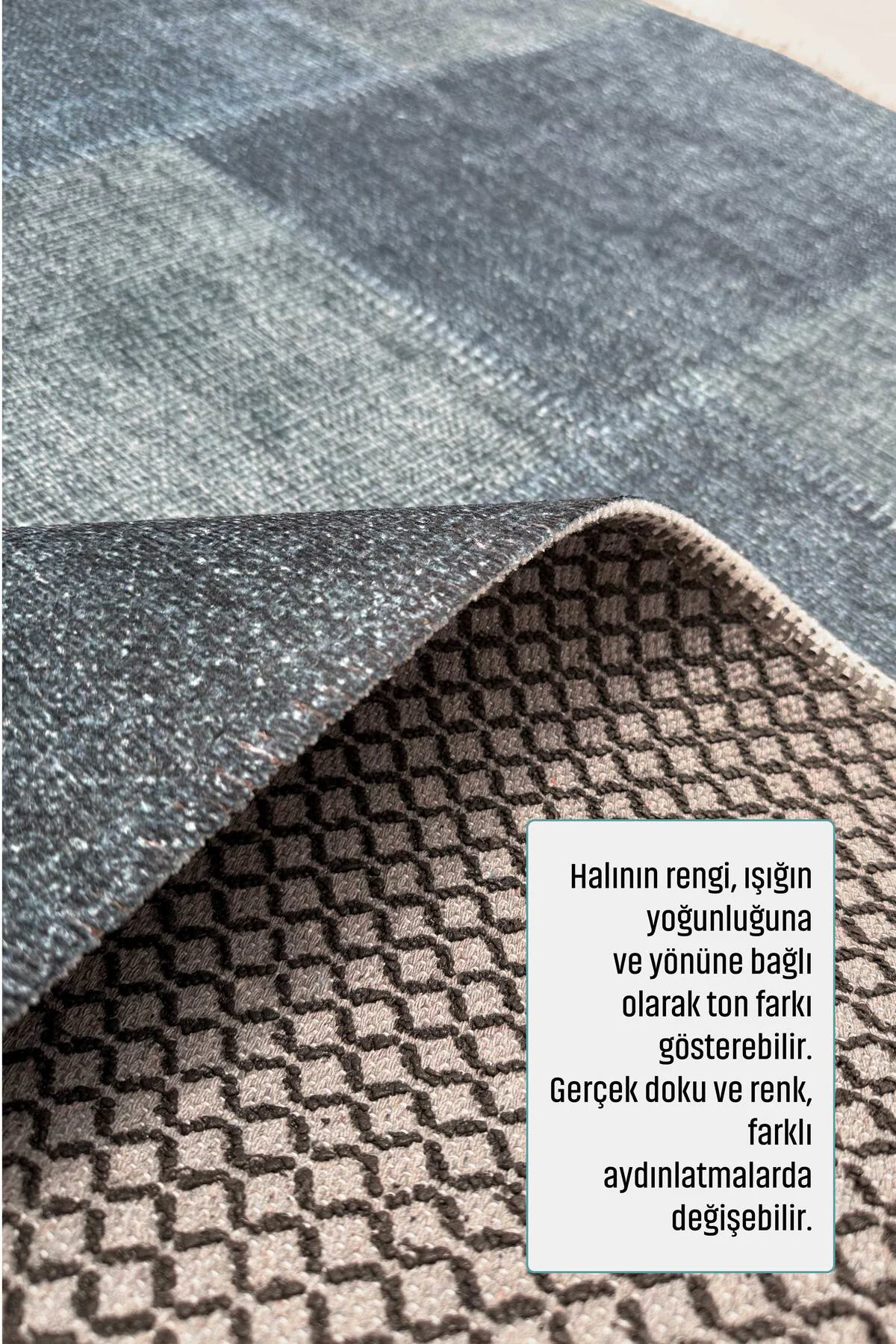 Mavi Denim Patchwork Tasarım Şönil Halı Kilim Yolluk Kaymaz Saçak
