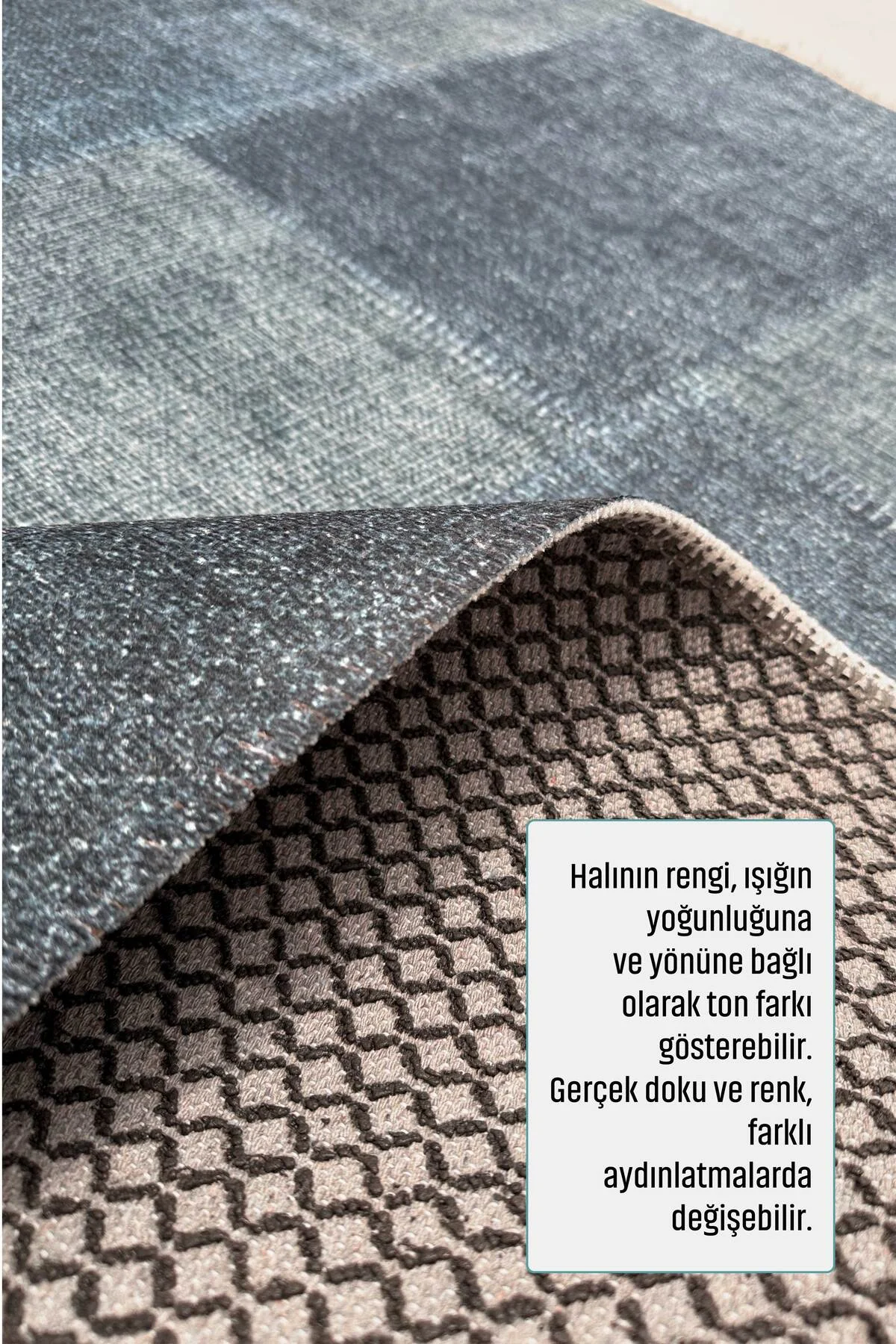 Mavi Denim Patchwork Tasarım Şönil Halı Kilim Yolluk Kaymaz Saçaklı Yıkanabilir Genç Odası Mutfak