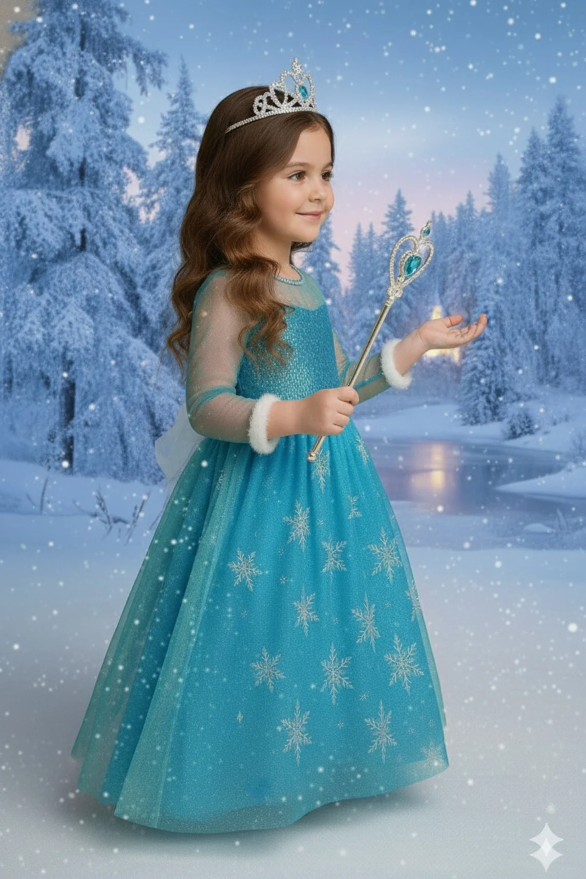 Mavi Elsa Karlar Ülkesi Kız Çocuk Prenses Uzun Kollu Tarlatanlı Ö