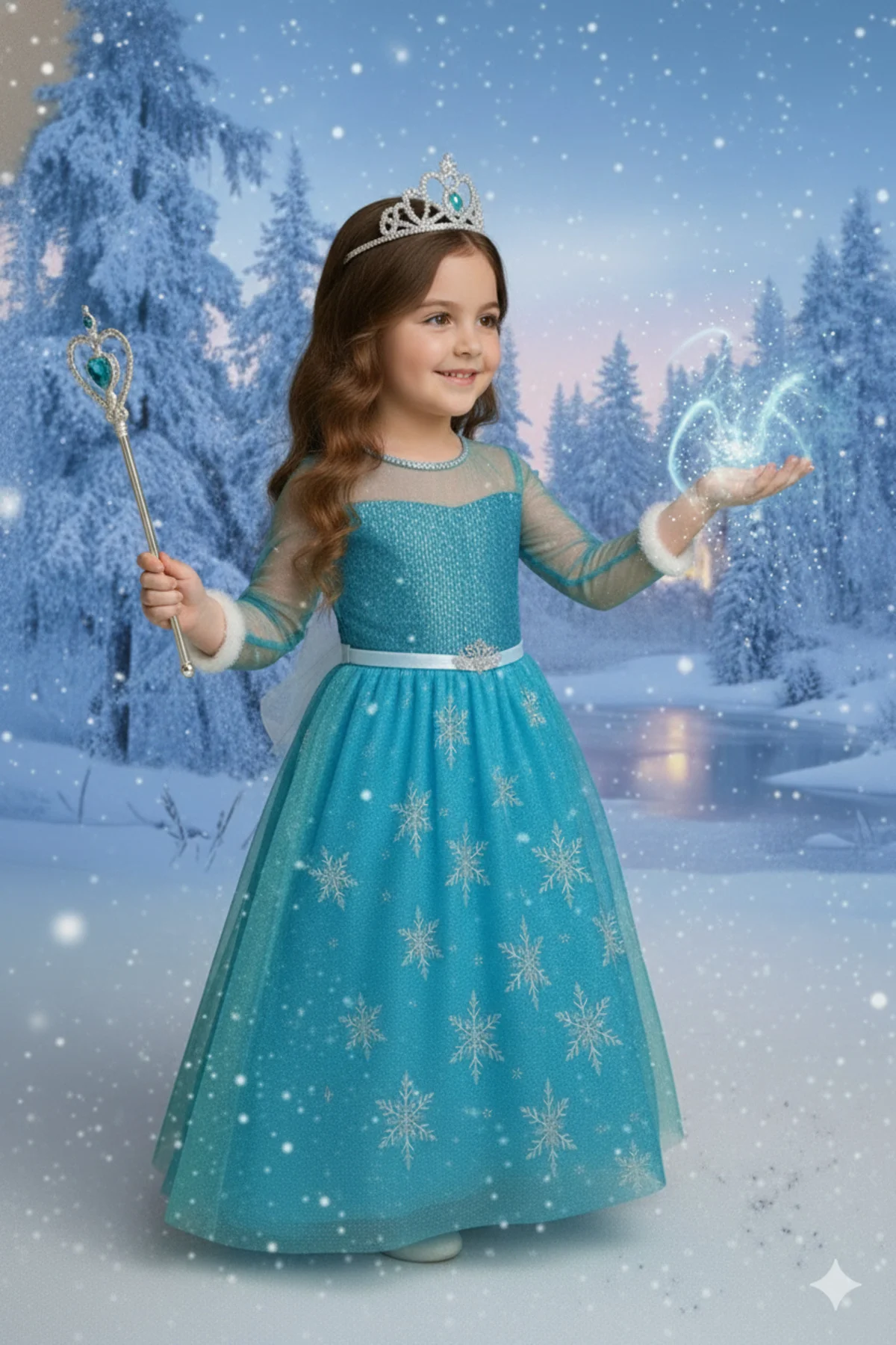 Mavi Elsa Karlar Ülkesi Kız Çocuk Prenses Uzun Kollu Tarlatanlı Ö