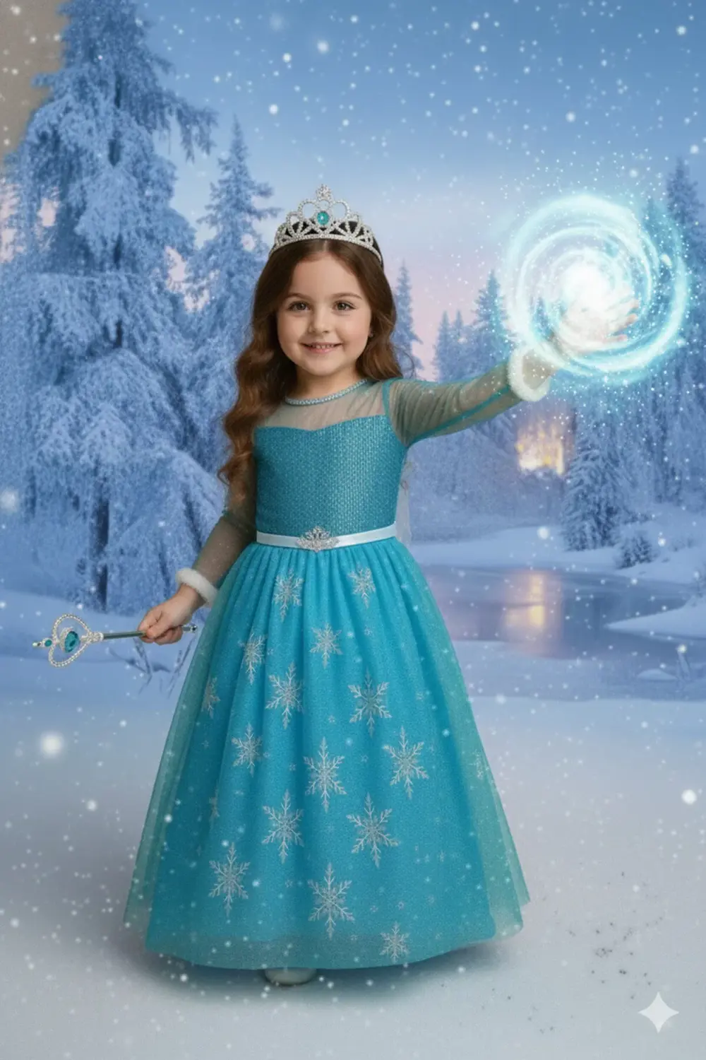 Mavi Elsa Karlar Ülkesi Kız Çocuk Prenses Uzun Kollu Tarlatanlı Ö